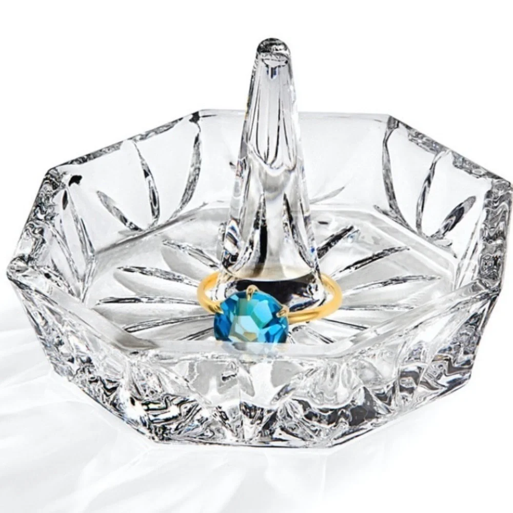 Crystal Ring Holder Brilliant Hand-Cut Pattern Octagon Studio Crystal Faceted